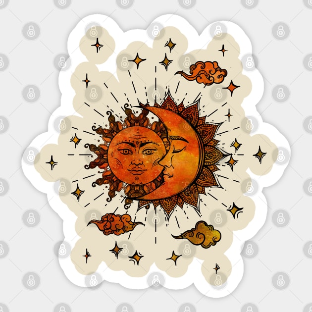 Vintage Sunset Sun and moon Sticker by MCAshe spiritual art 